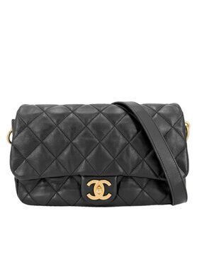 Chanel Shoulder Bag Quilted CC Logo Bag Crossbody Lambskin Black Gold